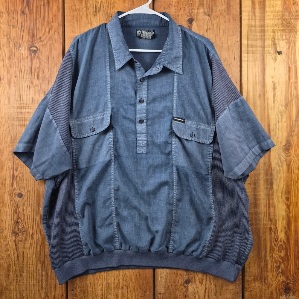 Vintage Members Only Mens 3XL Blue Short Sleeve Ribbed Pullover Shirt Bomber